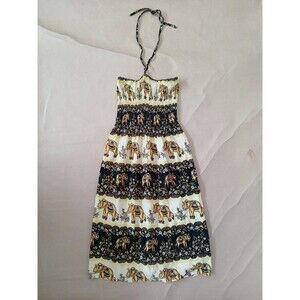 Elephant Boho Hippie Knee Length Dress Small Smocked Halter Top Festival Beach